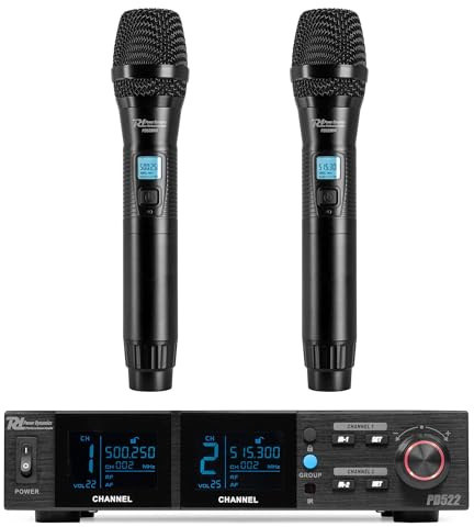 Power Dynamics PD522 Funkmikrofon Set – 2 Mikrofon Kabellos mit UHF & LCD Display – Wireless Microphone für Karaoke, DJ & Bühne – Drahtloses Mikrofon mit Empfänger & Akku – Mikrofon Wireless im Case