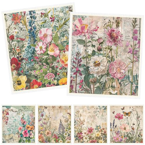 Deorfuy Vintage Floral Swedish Dishcloths for Kitchen 6PCS Floral Swedish Cloths for Washing Dishes Reusable Retro Wildflower Themed Washable Kitchen Towels Sponge Cloths for Home Party Cleaning