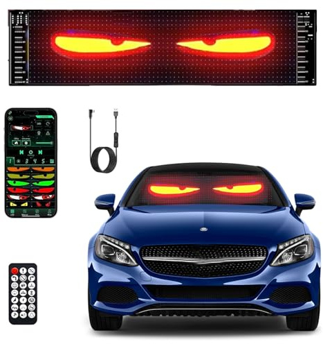 Devil Eyes Light for Cars, 92 * 374mm Programmierbar Laufschrift Led Anzeige mit App-Steuerung,Teufelsaugen Lichter für Autos, Personalisierbare LED-Anzeige für Text, Emoji, Graffiti & mehr