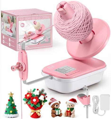 MIAOKE Avvolgitore elettrico per filati, gomitoli di filato ad alta velocità, tre, regolabile, 4-10 oz, grande automatico per uncinetto, facile da usare, aiuto per gli appassionati di maglia - Rosa