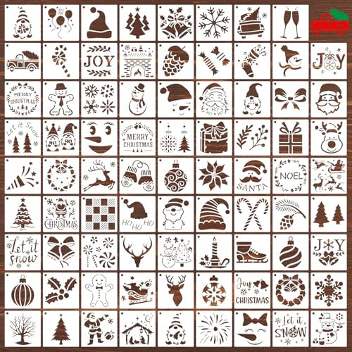 80 plantillas navideñas, plantillas reutilizables con motivos navideños, copos de nieve, plantilla para manualidades DIY, juego para decorar paredes y rocas