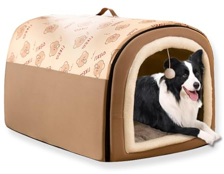 Cama Grande para Perros Casa 2 en 1 Cueva Calmante para Mascotas Impermeable, Casa para Perros Extraíble Anti Ansiedad con Cojín, Base Antideslizante para Exteriores Cama para Perros para Gatos de
