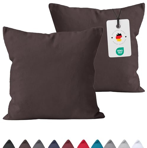 Carpe Sonno Kissenbezug 40x40 cm 2er Set, Baumwolle – Braun Oeko-Tex | Kissenhülle mit Reißverschluss | Premium Baumwolle, Oeko-Tex | für Schlafzimmer, Wohnzimmer, Bett & Sofa | Deko & Kopfkissen