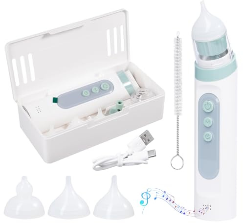 Carehabi Aspiratore Nasale Elettrico per Neonati - Aspira Muco, 5 Livelli di Suzione, 3 Punte in Silicone, Musica Rilassante - Ricarica USB, Igienico e Facile da Pulire, Impermeabile