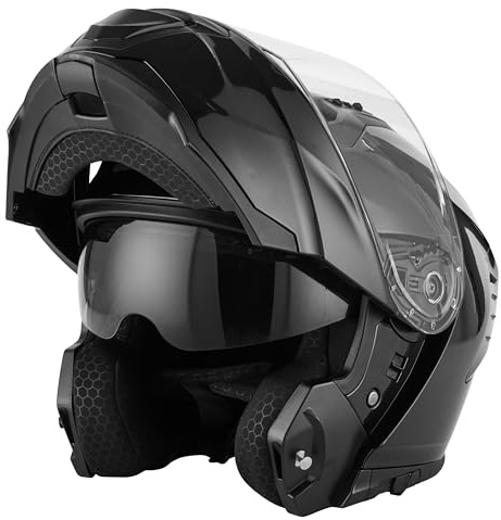 JDC Casco de Moto Integral Frente Abatible Modular - Doble Visera Retráctil ECE 22.06 - Lynx - S - Negro