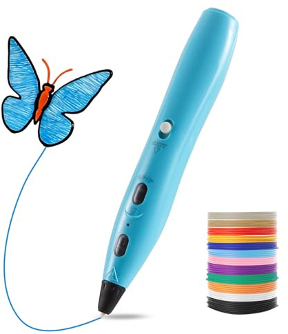 LIHUACHEN RPC200B Set di penna 3D, incluso filamento in plastica PLA a 12 colori, compatibile con filamento PLA, adatto per lavori fai artigianali. (blu)