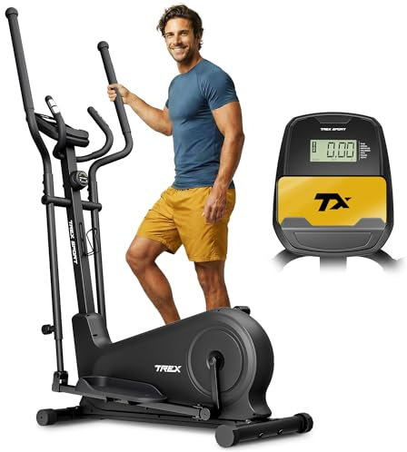TREX SPORT Crosstrainer für zuhause SINER bis 120kg 16-stufiger Widerstand | TX-500CT 8kg Schwungmasse, LCD-Display, verstellbare Handgriffe, Pulssensoren, leise, Ellipsentrainer, Schwarz