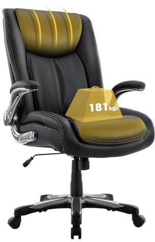 COLAMY Chefsessel Bürostuhl 181kg, Großer Ergonomischer Chefsessel Leder, Breiter Sitz, Klappbare Armlehnen, Höhenverstellbar für das Homeoffice, Schwarz