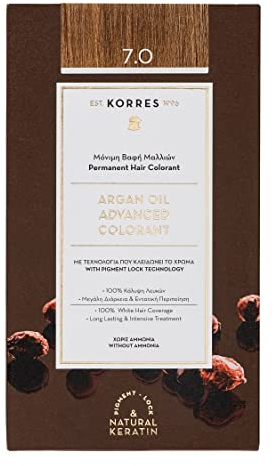 KORRES Argan Oil Colorant – ammoniakfreie Haarfarbe mit Bio-Arganöl Mittelblond 7.0– 100% Grauhaarabdeckung & vegan für ein langanhaltendes Farbergebnis