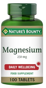 Nature's Bounty Magnesium 250 mg Tablets - Pack of 100 Coated Tablets, One-a-Day - Supports Energy and Vitality - Suitable for Vegans