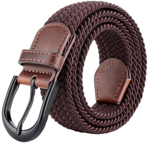 Mile High Life | Braided Stretch Elastic Belts | Pin Oval Solid Black Belt Buckle | PU Loop End Tip Men/Women/Junior