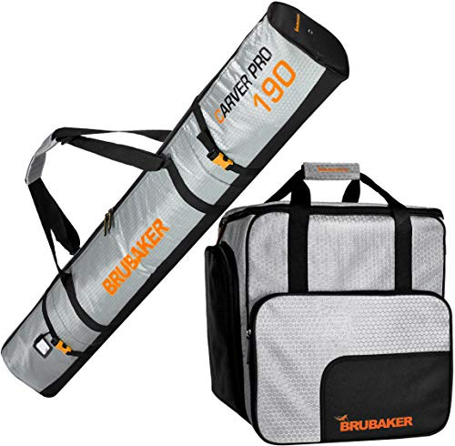 BRUBAKER - Set de Ski 'CarverTec Pro' - Housse à Skis & Sac à Chaussures de Ski - 190 cm - Argenté/Orange