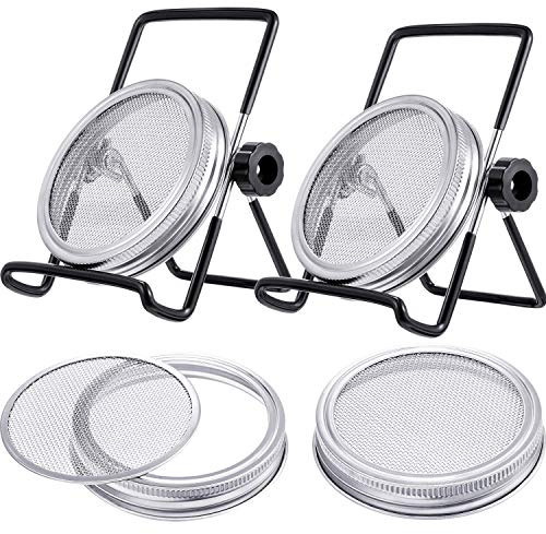 2 Pcs Stainless Steel Sprouting Jar Lids with 2 Pcs Stainless Steel Sprouting Stands for Wide Mouth Mason Jar(Jar Not Included)