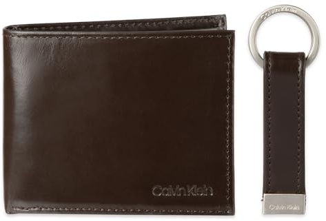 Calvin Klein Men's Wallet Sets-Minimalist Bifold and Card Cases, Brown, One Size
