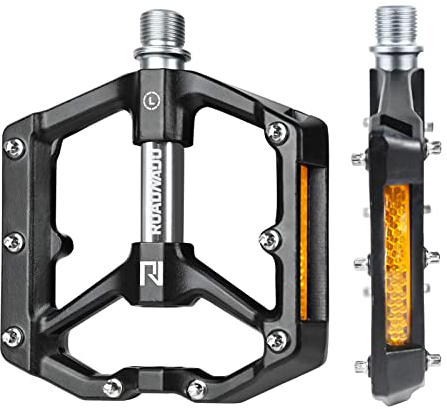 ROADNADO Fahrradpedale mit Reflektoren 9/16 Zoll CNC Aluminium Flat Pedale Fahrrad rutschfest Ultraleicht Abgedichtete Lager Cube Pedale MTB für Mountainbike Rennrad (Silbrig)