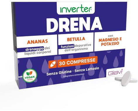 Giavì Inverter Drena - Drenante Forte Dimagrante Detox con Bromelina, Tè Verde e Orthosiphon - Anticellulite Naturale per Pancia Piatta - 30 Compresse