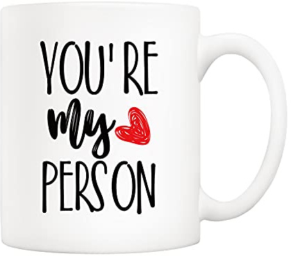 5Aup You're My Person Coffee Mug Christmas, Best Valentine's Day Cup for Boyfriend, Girlfriend, Her, Him - 11 Oz Funny Inspirational Red Heart Novelty Gift for Friend Wife Husband Women Men