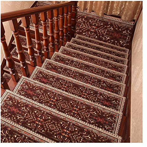 ZXFDM 10 Stück Teppich Anti-Rutsch-Treppenkissen Innentreppenschutz, Stufenmatten mit europäischem Muster für Bodentreppen (Color : 4, Size : 27 * 80cm)