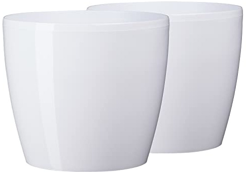 Tymar Blumentopf, 2er-Pack, Pflanzentopf aus Kunststoff, Moderne, Runde Form (Weiß, ø 36 cm)