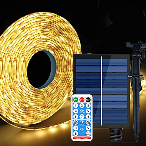 10M 240LED Streifen Solarleuchten,SUAVER Wasserdicht Flexible LED Strip 8 Modi Lichtschläuche Solar Band Lichterketten mit Fernbedienung Dekoration Außen Innen Weihnachten Hochzeit Party (Warmweiß)