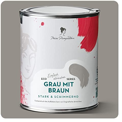 MissPompadour seidenmatte Holzfarbe Innen & Außen 1L Grau mit Braun, Möbelfarbe ohne Schleifen - Farbe für Holz, Metall, Kunststoff - Holzlack, Möbellack schnelltrocknend mit hoher Deckkraft