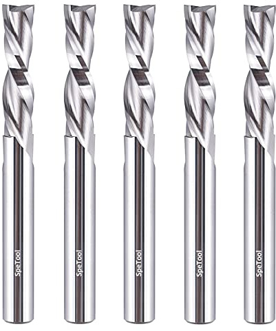 SpeTool 5PCS Spiral Downcut Router Bits 1/4 Shank 1 Cutting Length Solid Carbide CNC Router Bit Set End Mills for Plunge Router Wood Carving