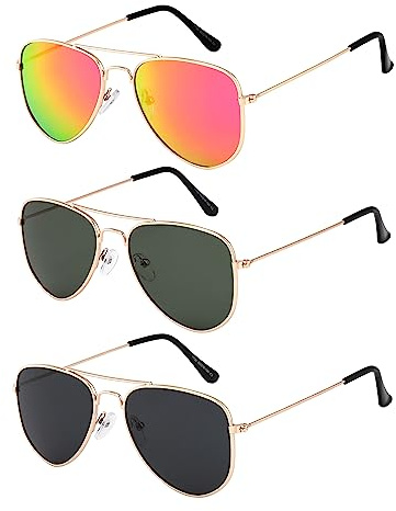 Yogo Vision Polarized Aviator Sunglasses for Kids Children's Sunglasses Girl Boy Classic Sun glasses (3 Pack)