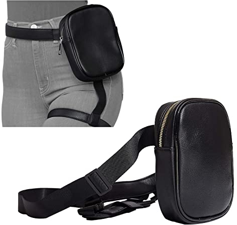 Beintasche für Frauen aus PU-Leder, Beintasche Motorrad, Multifunktionale Hüfttasche Sport, Wasserdicht Gürteltasche,Abnehmbare Beingurte, Wandern,Camping, Klettern, Radfahren, Schwarz, Small