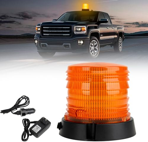 JMEST LEAD Amber LED Strobe Beacon for Trucks - Rechargeable 24-LED Recovery Roof Light With 17 Flash Modes, Emergency Warning Magnetic Mount for Van Vehicles