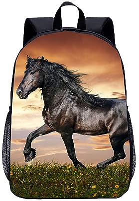 ENEN Rucksack Kinder Kinderrucksack Rucksack Kindergarten Jungen Mädchen Pferd Druck Kleiner Tagesrucksack Schulrucksack Kindertasche Kindergartenrucksack (Schwarzes Pferd,45x31x14cm)