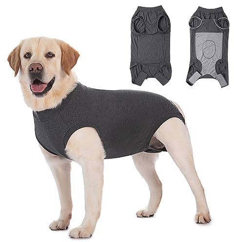 Axcimond Hundebody Nach Op Leckschutz Op Body Hund Kastration Hündin Rüde Medical Pet Shirt Hund Einteiler Wundschutzanzüge für Hunde Mit Klettverschluss Alternativen zu Kegel und Halskrause Grau M
