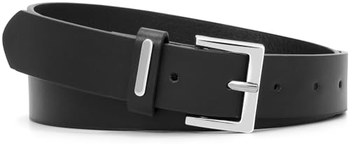 JasGood Damen Ledergürtel Mode Damen Gürtel mit Silberner Schnalle für Jeans Hosen Kleider,Schwarz,120cm