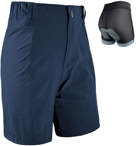 Radlerhose Damen Mountainbike-Radhose 2 in 1 gepolstert MTB Shorts Frauen fahrradhose mit Polsterung Fahrrad Radfahrhose Reißverschlusstaschen Tiefblau M
