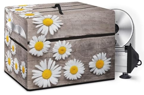 NETILGEN Housse anti-poussière pour trancheuse à viande - Résistante aux taches - Avec sac de rangement pour lame en acier inoxydable, brosse et autres accessoires - Grain de bois de marguerite
