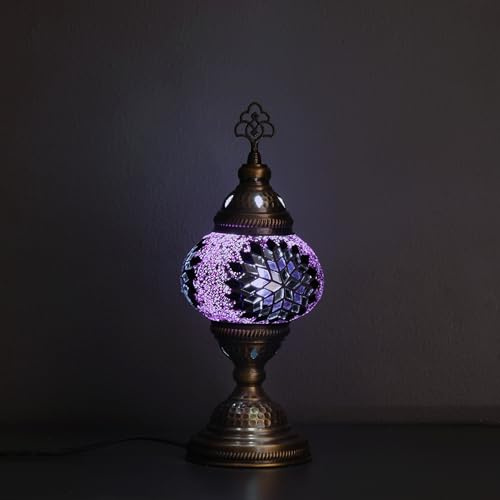 Asylove Turkish Lamp, Mosaic Table Lamp, Home Lighting, Handcrafted Table Lamp, Authentic Moroccan Lamp, 5 inch Globe - Total Dimensions 5 x 5 x 13 İnch (Purple)