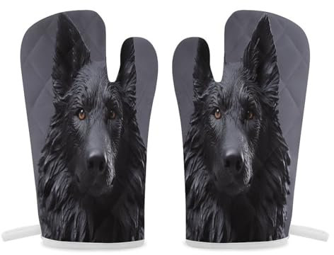 Thermal Gloves, Black German Shepherd Print Heat Resistant Gloves Oven Mitts Kitchen Gloves Cooking Gloves Microwave Gloves