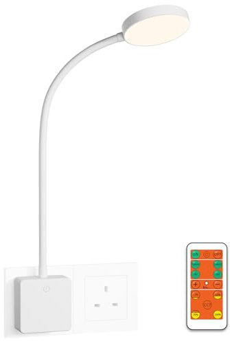 ENUOTEK Luce Notturna a Muro da Parete LED, Dimmerabile Bianca Lampada da Lettura Parete con Spina e Telecomando, Luce Regolabile a 3 Colori 5000K 4000K 3000K, Timer di Spegnimento Automatico