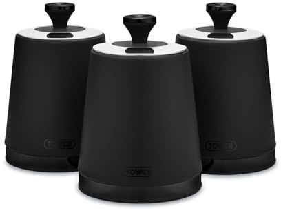 Tower T826137BLK Sera Set of 3 Canisters Black with Smoked Trims, Stainless Steel