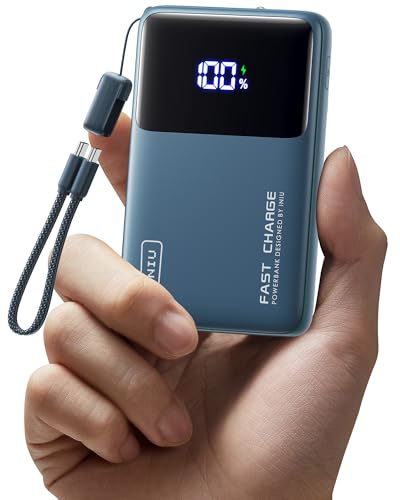 INIU 10000mAh Batterie Externe, Mini 45W Charge Rapide Voyage Power Bank | Câble USB C Amovible, Autorisé en Avion, Essentiels de Voyage, Powerbank pour iPhone 17 16 Pro, Samsung S26, iPad, Bleu
