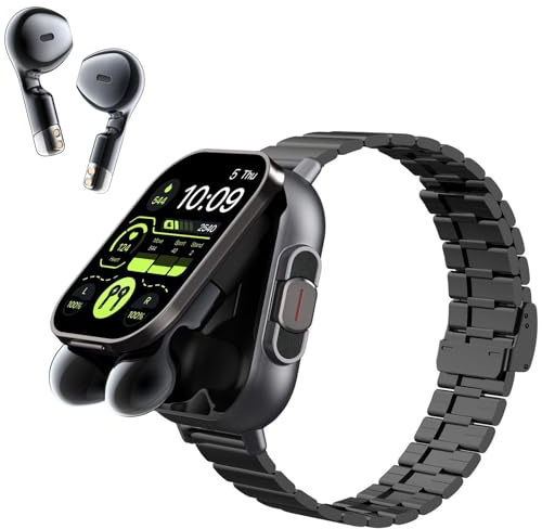 Denash 2 in 1 Earphone Smart .01 inch HD Smart Watch with Phone Function 100+ Sports Modes, IP69 Waterproof Sports Watch with Heart Rate Sleep Monitor Pedometer for Android iOS