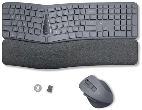 X9 Combo clavier ergonomique sans fil – Type confortablement plus long – Clavier ergonomique 2,4 G/Bluetooth sans fil, touches silencieuses, repose-poignet, multi-appareils, rechargeable pour