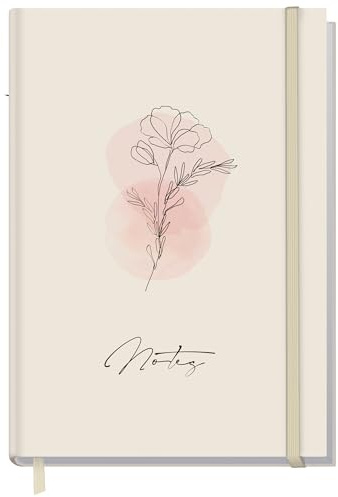 Häfft paper&you® Notizbuch A5+ liniert Journal Dainty Flower | Notebook mit 156 linierten Seiten und Gummiband, 100g/m² Papier - als Tagebuch, für Notizen und kreative Listen