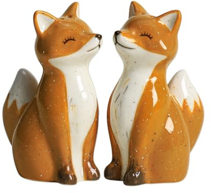 Bicuzat Ceramic Fox Lovers Shape Salt & Pepper Shakers Set, Hand-Painted Foxes Salt and Pepper Shakers, 2 PCS Set-Yellow