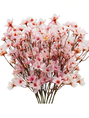 Fleurs de cerisier artificielles - 4 tiges de 40 cm avec des fleurs de soie réalistes - bouquets de feuilles pour la décoration de la maison, les mariages et les événements