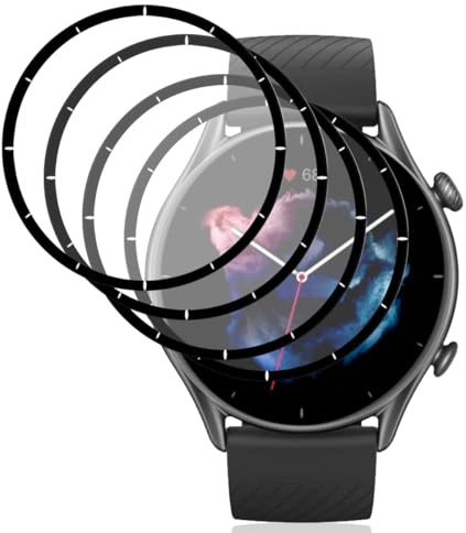 Gelaasso 4 Piezas Protector de Pantalla para Amazfit GTR 3, Protector de Pantalla Premium Cobertura Completa Film Láminas, Anti-arañazo Protectora