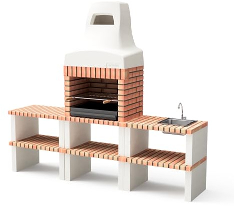 MOVELAR - Barbecue prefabbricato a legna e carbone in calcestruzzo refrattario modello Pack 1 Nazca Orange - Cucina esterna per giardino o patio REF: M00353