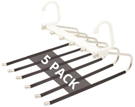 Set 5 Grucce Pantaloni Salvaspazio 6 in 1 – Appendini Armadio in Acciaio Inox Resistenti, Antiscivolo e Multifunzionali per Jeans, Pantaloni e Sciarpe – Ordine Perfetto in Poco Spazio - LORI HOME