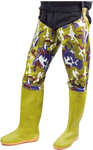 DgtZyrih 80cm High Durable Rubber Wellies Fly Fishing Wading Pants Hunting Planting Waders Non-Slip Soles Rain Boots Bootfoot Over Knee Mud boots for Men and Women,40