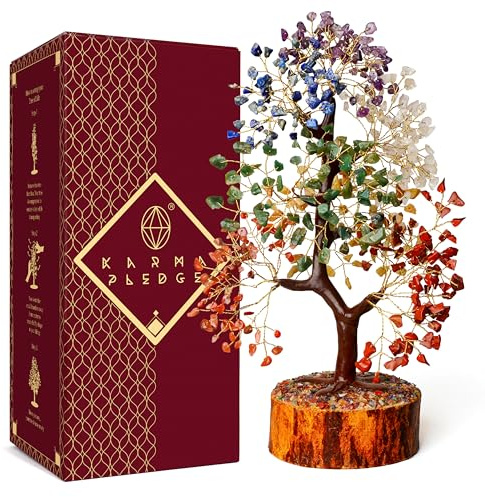 Crystal Tree 7 Chakra Healing Crystals for Home, Office Desk & Living Room Decor, Handmade Bonsai Trees for Positive Energy, Money, Good Luck Birthday Gifts for Women, Mom (500 Beads)