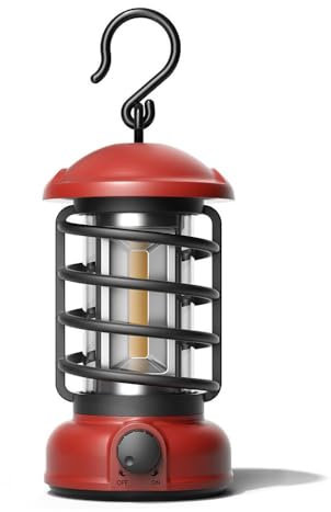 VANSUKY Vintage Campinglampe, Batteriebetriebene Retro LED Laterne mit 360° warmem Licht, IPX4 Wasserdicht, Tragbare COB Zeltlampe für Outdoor, Garten, Wandern, Notfälle (Rot)
